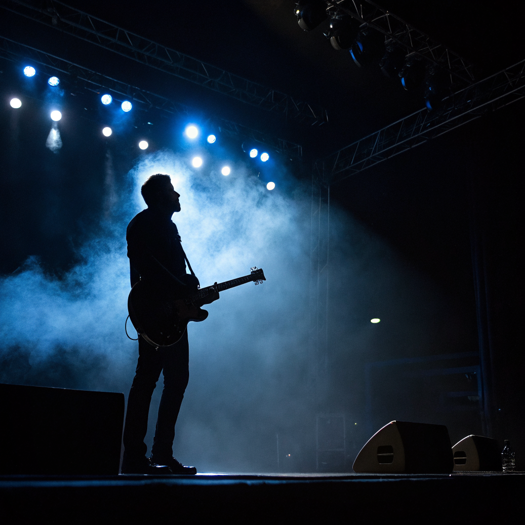 Solo acoustic guitarist on a softly lit stage
