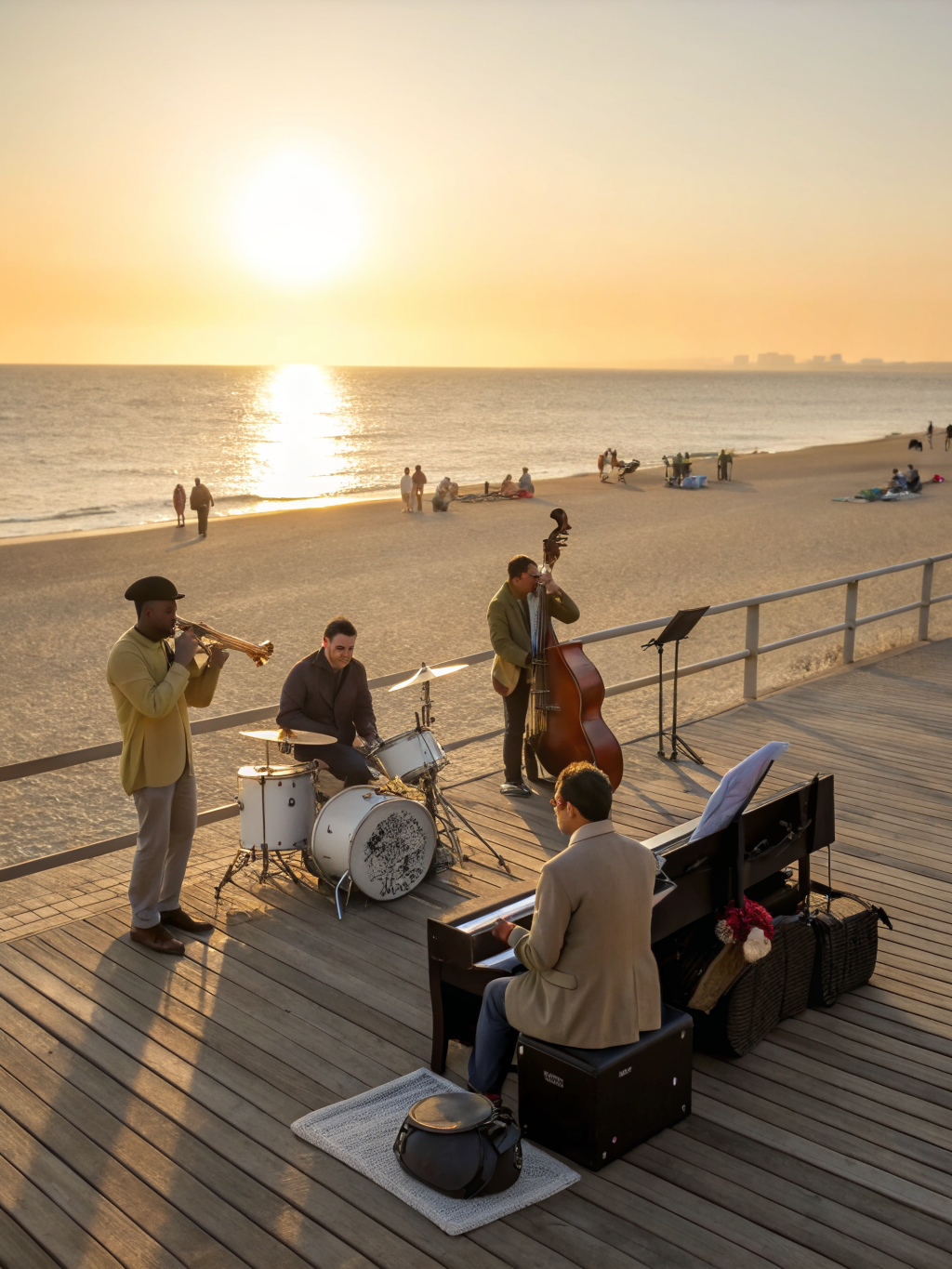 Jazz band performing at sunset