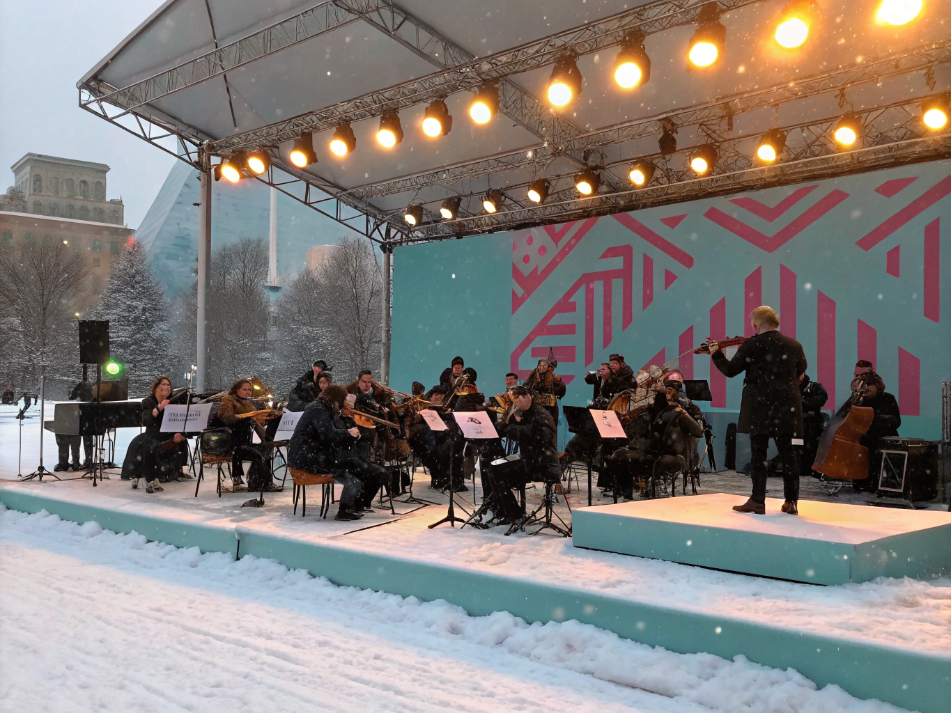 Orchestra playing near the pink granite coast